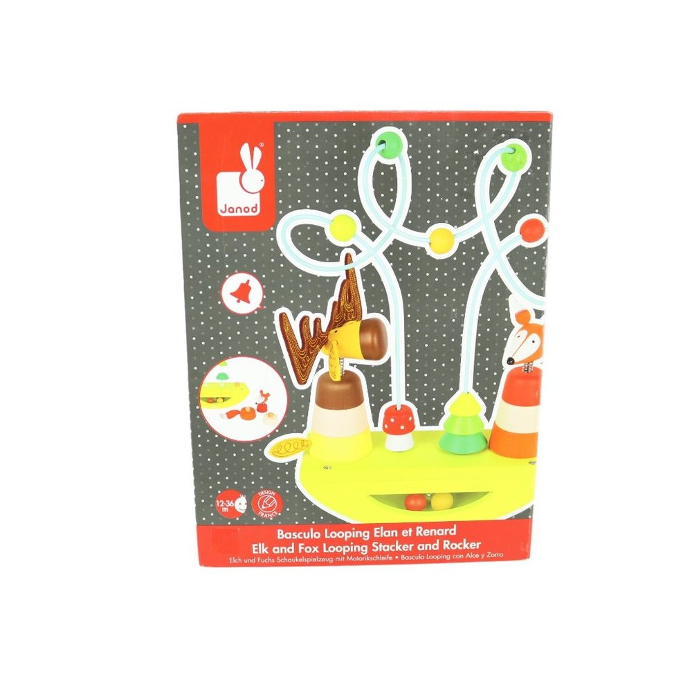 Janod Zigolos Elk & Fox Looping Rocker & Stacker Baby Toy